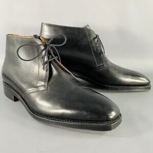 JOHN LOBB Size 10 Giono Black Leather Lace-Up Ankle Boots